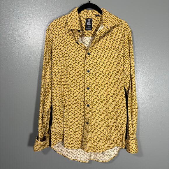 Stacy Adams Yellow Paisley Print Long Sleeve Button Up Shirt - Size 15-1/2 34/35 - Picture 1 of 7